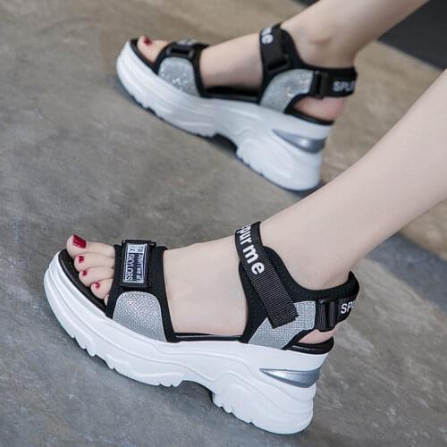 2021 New Summer Net Red Slope Heel Sports Sandals Womens Super Fire Thick Bottom Muffin Shoes Versatile High Fashion Shoes