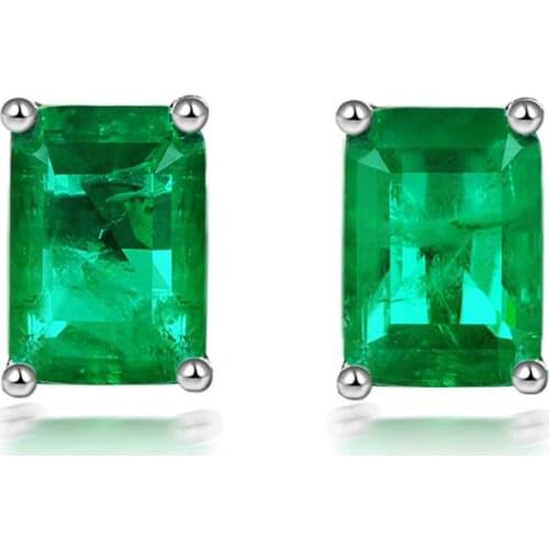 Vintage Solid 925 Sterling Silver 5*7mm Emerald Gemstone Stud Earrings for Women Anniversary Party Gift Christmas Earrings