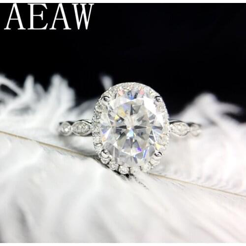 14K White Gold Halo Moissanite Ring 7x9mm 2.0ct Carat Oval Cut Brilliant Moissanite Engagement Ring for Women