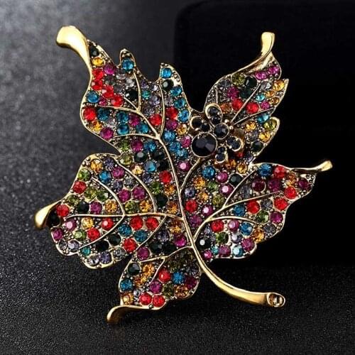 Zlxgirl Enamel Tree leafs Brooches Jewelry Big Size Leafs Brooch Pins For Women Party Gifts Rhinestone Crystal Brooch Broaches