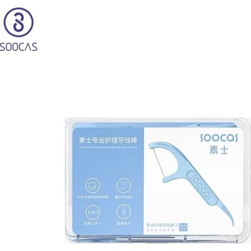 SOOCAS 50pcs Dental Floss Flosser Picks Teeth Toothpicks Stick Tooth Clean Oral Care Oral Hygiene Dental ABS Floss Portable Case