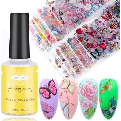 1 Set Nail Stickers Adhesive Glue For Transfer Foils Butterfly Floral Sticker Decals Nail Polish Charms Manicure Kit SAXK102-2