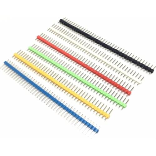 10PCS 40Pin 1x40P Male Breakable Pin Header Strip 2.54mm Long Blue Red White Green Yellow Connector 5 Colors Hot Sale