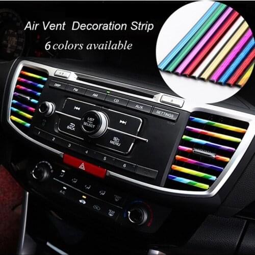 10pcs/set Car Styling Mouldings 20cm Interior Air Vent Grille Switch Rim Trim Outlet Scratch Guard Protector Car Styling Strip