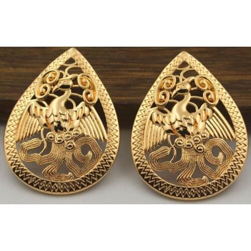 10pcs Brass Casted Drop Phoenix Flower Oriental Embellishment Stamping Charms Ornament Quality Wedding Jewelry Accessories