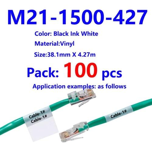 100 Pack bmp21 M21 1500 427 Vinyl maker Label Ribbon Black On White BMP21 PLUS Printer M21-1500-427 38.1mm * 4.27m Label Tape