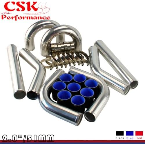 2" 51mm Universal 8PCS Turbo Intercooler Pipe Piping+ Silicone Hose T-Clamp Kit