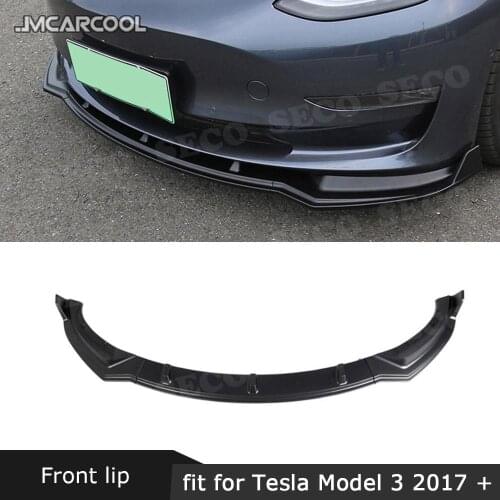 3PCS ABS Gloss Matt Carbon look fiber Car Front Bumper Lip Splitters Spoiler Body Kits for Tesla Model 3 2018 2019 2020