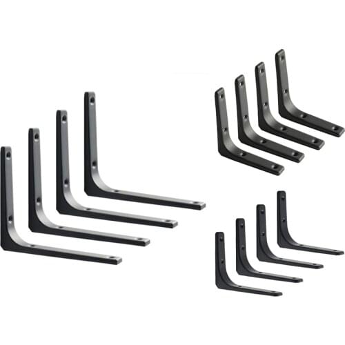 4 PCS Iron Wall Shelf Bracket, Heavy Duty Shelf Support Bracket Decorative Joint Angle Bracket, Black