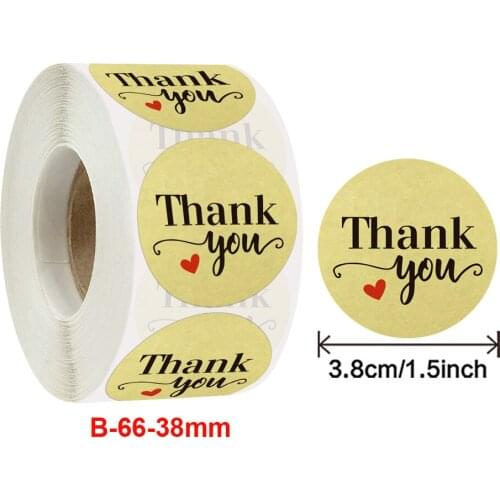 500pcs 1.5'' Thank You Kraft Paper Stickers Round Adhesive Labels Baking 38mm wedding decoration party decoration Stickers