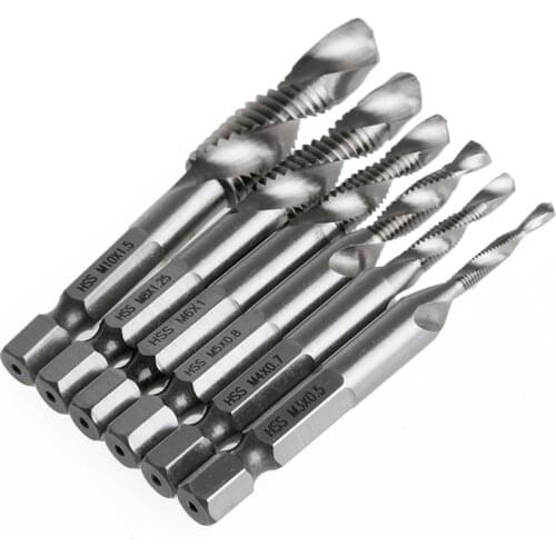 6Pcs/Set High Speed Steel HSS 4241 Drill Bits Hex Shank Spiral Tap M3-M10