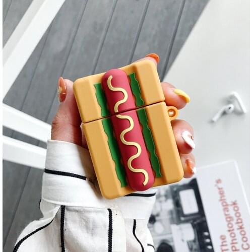 Wireless Bluetooth Headphone Case For Apple Airpods 2 Japanese Style hot dog simulation food Keychain Shockproof Cover Keyring