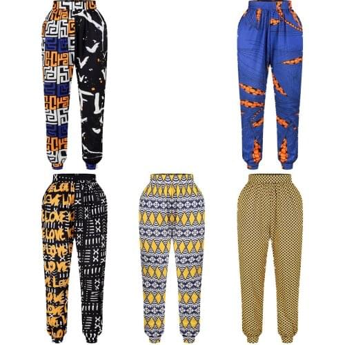 2021 Fall New Style Bohemian Elastic Waist Harem Pants Casual Printed High Waist Zipper Casual Trousers