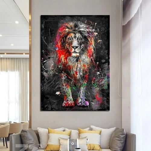 Bstract Colorful Lion Painting Modern Animal Wall Art Picture Exaggerated Artwork Canvas Poster Printing Graphic Home Decoratio