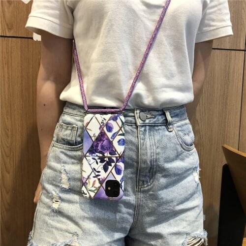 Summer Flower Phone Case For Samsung s20 Plus Ultra Plating Geometric Cover For A50 A51 A70 71 With Lanyard Neck Strap Rope Cord