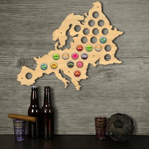 Pub Bar Wooden Wall Sign Beer Bottle Cap Display Holder European Beer Cap Map Wood Craft Artwork For Bottle Cap Collector