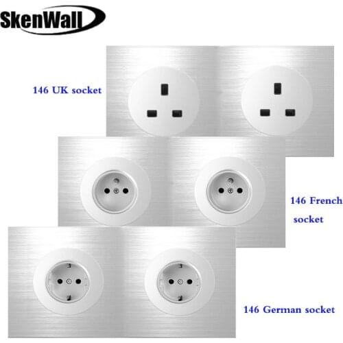 146 TypeEU Standard Socket Double EU Socket Household Silver Aluminum Alloy Panel Switch Socket 90V-250V