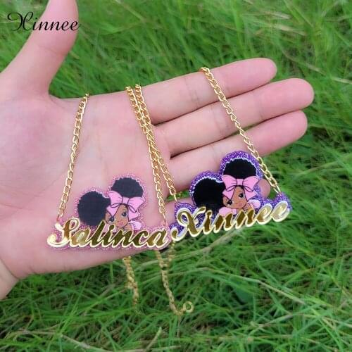 Customized Name Necklace acrylic Black Girl Character Kids stud earrings necklace jewellery Couple Bracelet Personal Gift