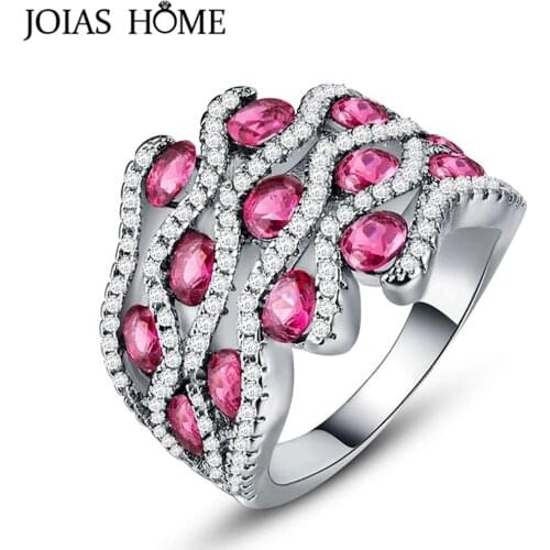 JoiasHome Charms Womens Zircon Ring Silver 925 Jewelry for Woman Pink Blue Green Gemstone Trendy Female Engagement Anniversary