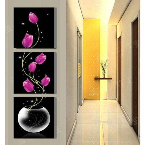 Printed Painting modern home decorative Painting Red tulip Painting on canvas 3 Panel Wall art With Framed W0134