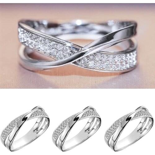 Newest New Two Tone X Shape Cross Ring For Women Wedding Trending Jewelry Dazzling CZ Stone Big Modern Anillos Rings