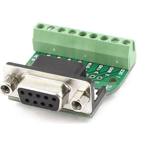 KSOL DB9 RS232 Serial to Terminal Female Adapter Connector Breakout Board Black+Green