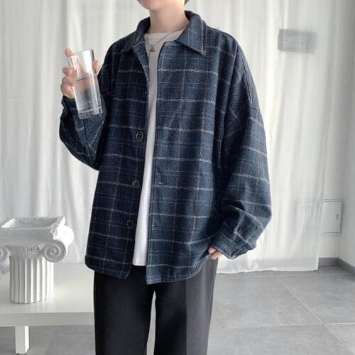 Autumn Winter Plaid Jacket Men Oversized Korea Style Fashion Clothes Casual Streetwear Coat Designer Jacket Men Casaco Masculino