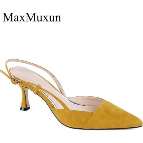MaxMuxun Women High Heels Pointed Toe Classic Slingback Pumps Sexy Ladies Dress Court Formal Black Yellow Wedding Dance Sandals