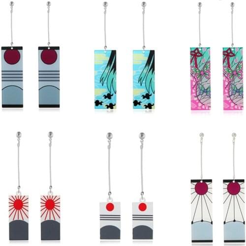 Fashion Acrylic Demon Slayer Earrings Anime Cosplay Tanjiro Earrings Line Props Hanafuda Drop Long Earrings for Women Jewelry