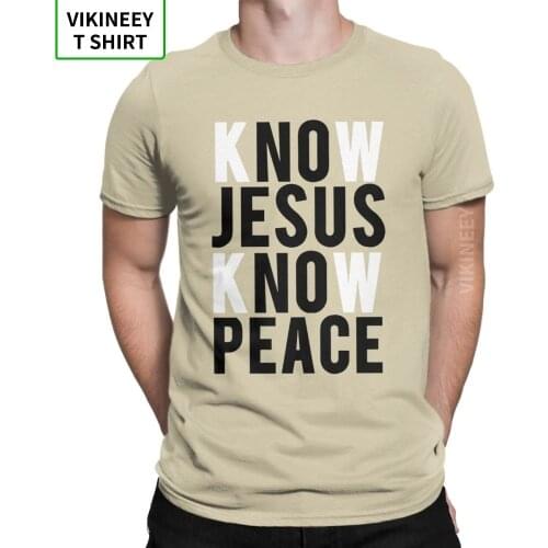 Mans Know Jesus Know Peace Christian T-Shirts Novelty Crewneck Short Sleeve Clothes Cotton Fabric Tee Shirt Black T Shirt
