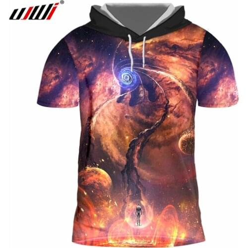 UJWI Mens Hooded T-shirts Summer Tops Print Paisley Tshirts Space Cap T Shirts Hombre Hip Hop Short Sleeve Hoodies Shirt 7xl