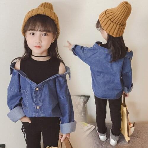 2020 Autumn New ChildrenS Clothing For Girls European And American Fashion Long-Sleeved Shirt Denim Shirt Fake Two Jackets