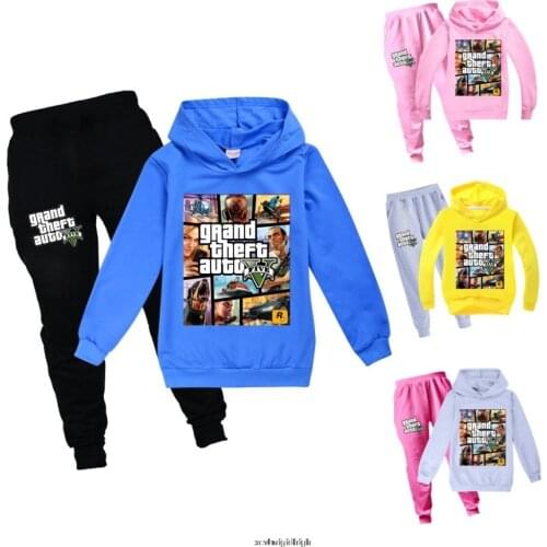 New Year Game Cartoon Pattern Gta 5 Boys Girls Childrens Clothing Set Fnaf Clothes Tracksuit Hoodies Costume Sportsuit