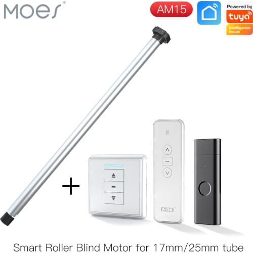 New Automatic AM15 Tubular Roller Blind Motor for 17/25mm Tube Motorized Electric Blind Shade RF433 Remote Control for 25mm Tube