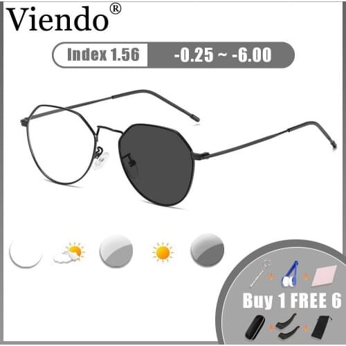 Retro Myopia Eyeglasses Photochromic Custom Prescription Nearsighted Glasses -0.5/1.0/1.5/2.0/2.5/3.0/3.5/4.0 Anti UV Sunglasses