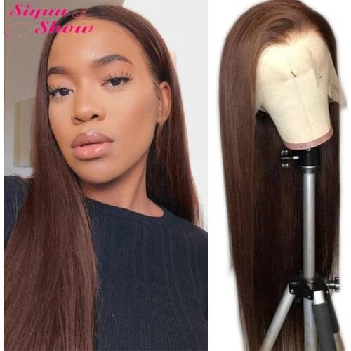 #4 Brown Wig Straight Lace Front Wig 250 Density Lace Wig 13x4 Lace Front Human Hair Wigs Full Brazilian Hair Wigs For Women