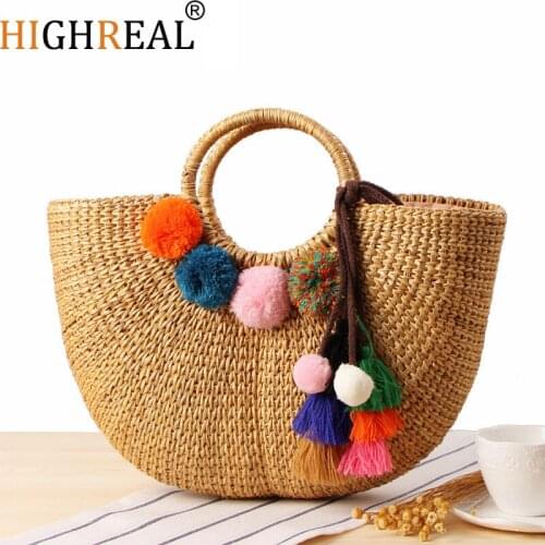 Beach Bag Straw Totes Bag Bucket Summer Bags with Tassels Women Handbag Braided New High Quality Tassel Rattan Bag C234