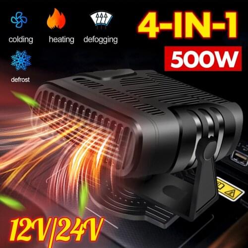 DUTRIEUX Car Heater 12/24V 500W Portable 360 Adjustmen 4IN1 Electric HeaterCooling Fan Air Purifier Windscreen Defogging Defrost
