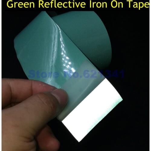 Silver Reflective Fabric Iron On Tape Film No Elastic Material Iron On Clothes Green 50mm (2") Free Shipping