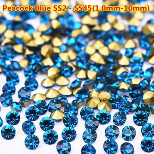 14 Sizes Peacock Blue 1440 Crystal Point back Rhinestone Glass Beads Glue on Round Shape Handimade Craft Ornament Diy Trimming