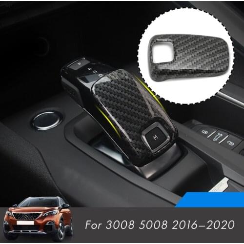 Carbon Fiber Central Control Gear Shift Knob Cover Gear Lever Decoration Trim for Peugeot 3008 5008 2016 - 2020