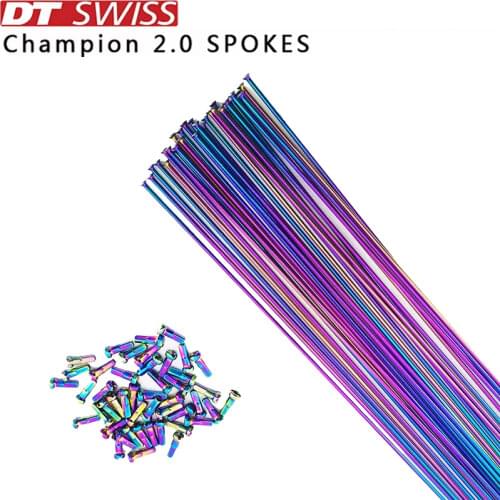 Bicycle Spokes DT Swiss Champion 2.0 Round Spokes J-bend/straight Pull Head Bicycle Spokes Colorful Bicycle Spokes Copper Cap