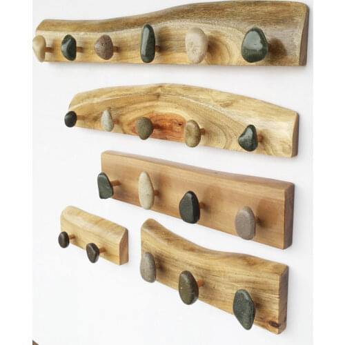 Handmade Wood and Stone Hooks Wall Decorations Pebble Hanger Key Hooks Home Decor Accessories Living Room Hat Handbag Hooks