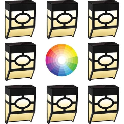 Yohencin 8 Pack Warm White/Multicolor LED Fence Solar Lights Outdoor Deck Garden Yard Driveway Solar Fence Light
