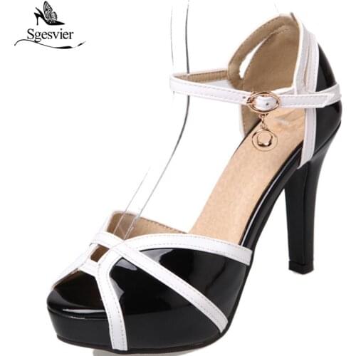 SGESVIER Thin High Heels Sandals Women Shoes Peep Toe Platform Sexy T-Strap Buckle Shoes High Heel 2018 New Lady Sandals OX324