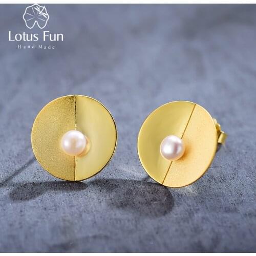 Lotus Fun Real 925 Sterling Silver Natural Pearl Creative Fine Jewelry Minimalism Wall Lamp Design Stud Earrings for Women