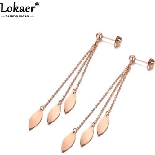 Lokaer Titanium Stainless Steel Geometric Oval Tassel Drop Earrings For Women Girl Bohemia Chain Dangle Earrings Jewelry E19194