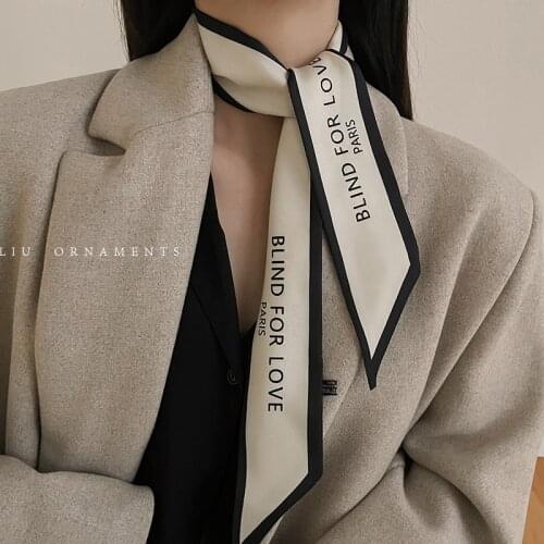 "BLIND FOR LOVE" Long Women Scarf Fashion Hair Bands Chic Silk Letter Print Bag Ribbon Scarf Warps Foulard Neckerchief