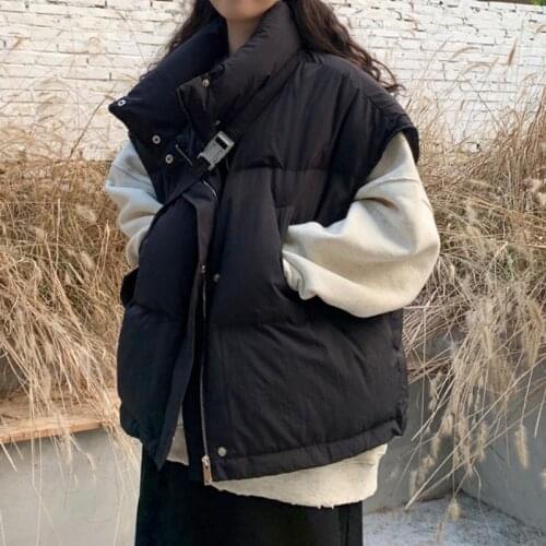 2020 New Spring Autumn Women Sleeveless Vest Cotton-padded Short Waistcoat Kawaii Outwear Female Beige Black Casual Parka Mujer