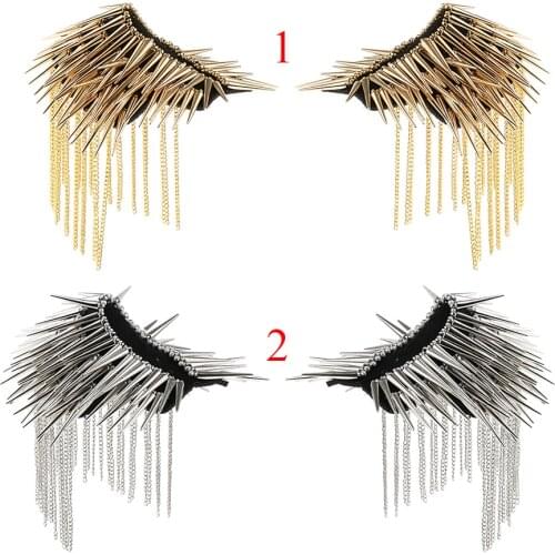 1 Pair Metal Tassel Epaulet Gothic Punk Long Rivet Stud Spike Shoulder Board Mark Badge
